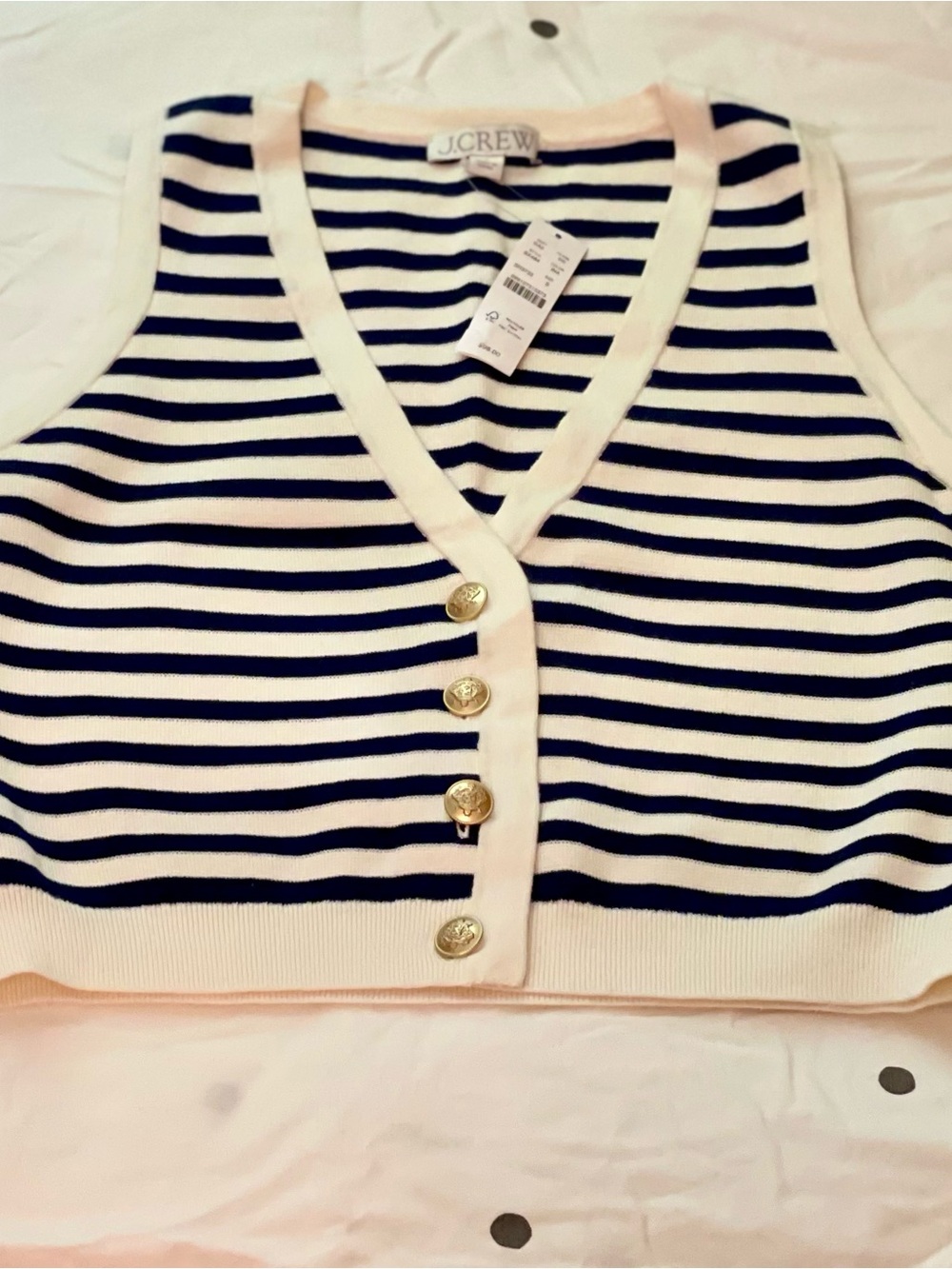 J. Crew Navy and Cream Striped V-Neck Button Sweater Vest
